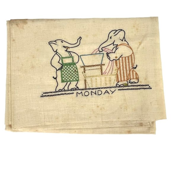 7 Vintage Embroidered Elephant Flour Sack Kitchen Dish Towels - Picture 4 of 10